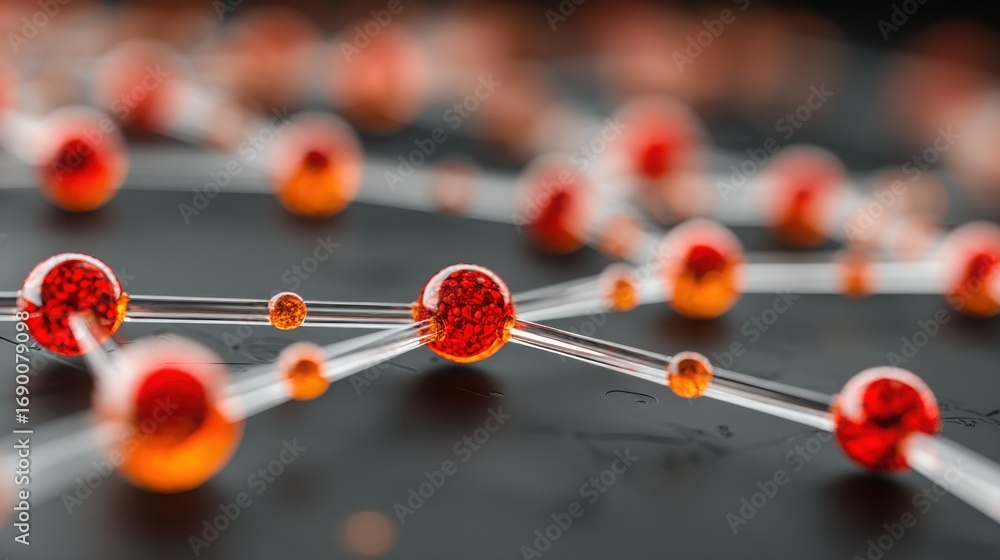 Poster red and orange molecule depicting automated wealth cluster concept for logic-grouped asset managemen