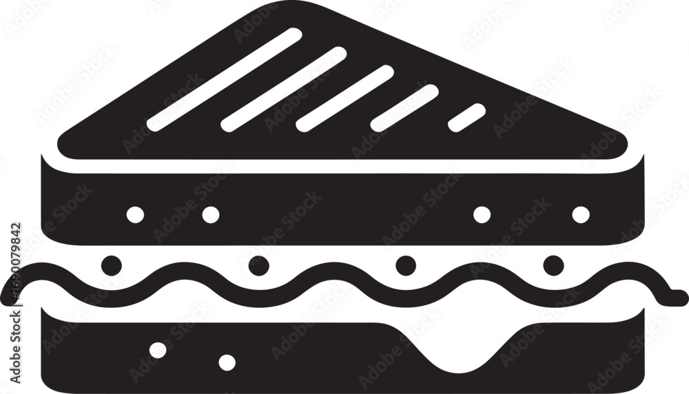 Poster minimalist sandwich icon featuring triangular toasting patterns and layered fillings, a simple culin