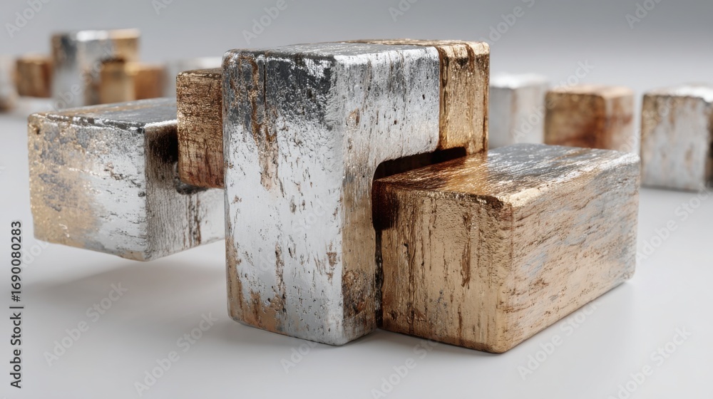 Poster group of wooden blocks representing concepts of blockchain backed capital and decentralized asset ma