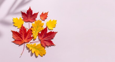 Autumn Leaves on Pink Background Flatlay