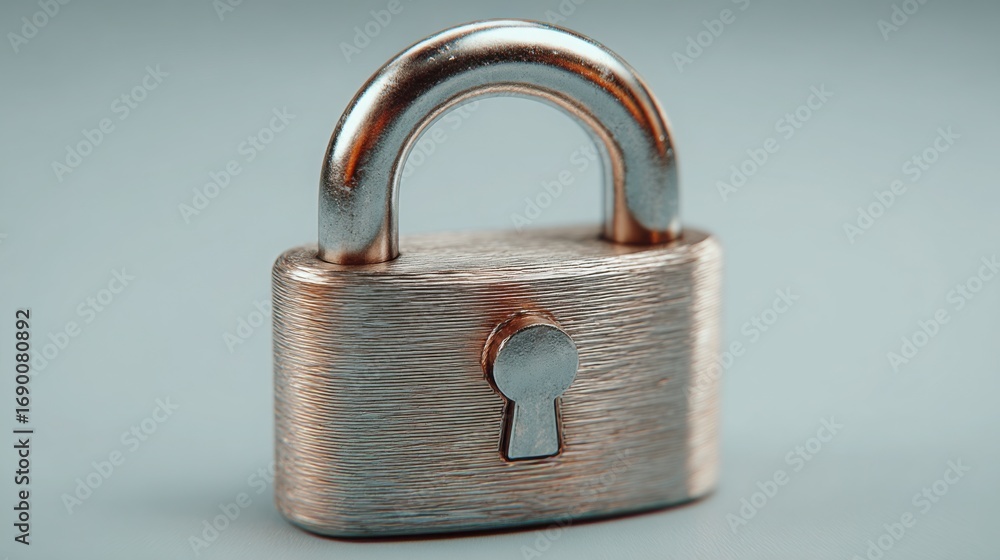 Poster standard padlock as a representation of blockchain equity and secure asset control in financial tran