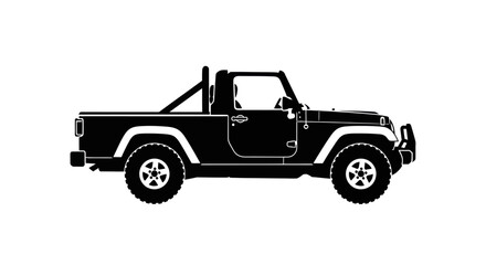 Black silhouette vector of a rugged off-road single cab pickup truck with a roll bar.