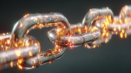 Glowing chain concept for a blockchain timing layer icon representing ledger sequenced relational data visualization