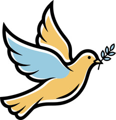 Obraz premium Yellow and Blue Dove with Olive Branch – Peace Symbol Vector Illustration