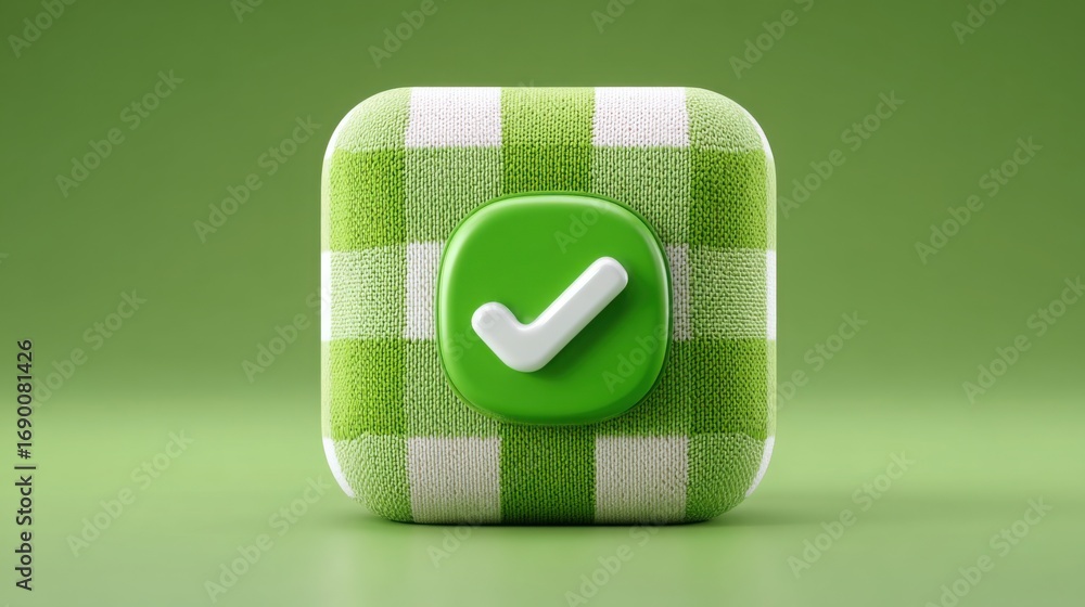 Poster green and white checkered app icon representing trustworthiness and integrity in blockchain validati