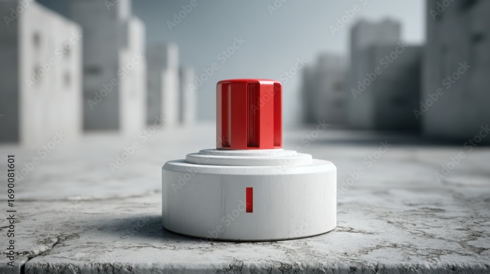 Poster bright red and white stop button symbolizing control and balance in emotion stabilization concepts a