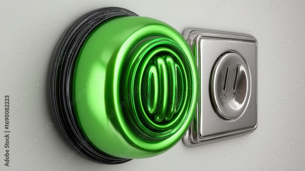 Poster illuminating green light switch signifying activation and readiness in a conceptual representation o