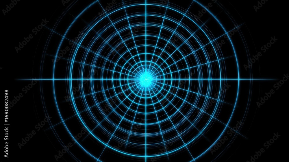 Poster blue light centered in a circle representing a campaign pulse radar icon for detecting message inten