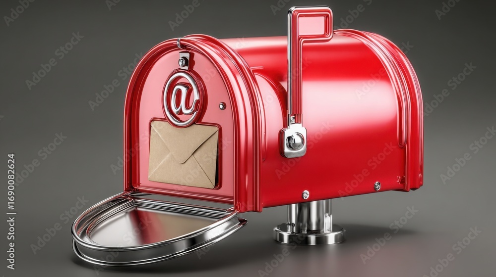Poster red mailbox with an open letter inside representing a campaign stability beam for low-variance messa
