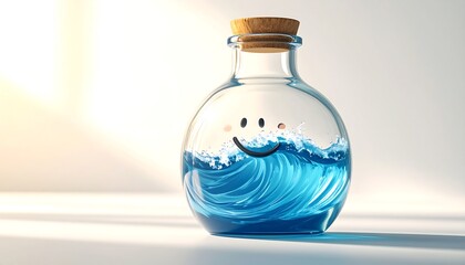 Water Wave Inside Clear Bottle with Smiling Face Character