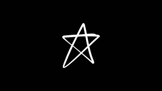 Hand drawn doodle white stars on black background collection set