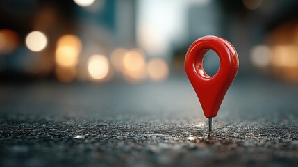 Red pin on a street map representing a specific location for navigation and geographical tracking in urban environments