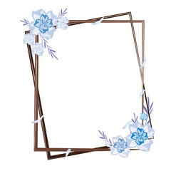 青い花と水色の葉で飾られたフレーム