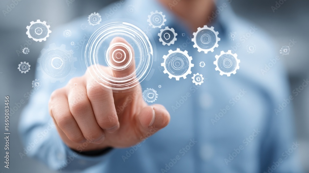 Poster clean automation hub icon concept with logic centric business model for streamlined operations and e