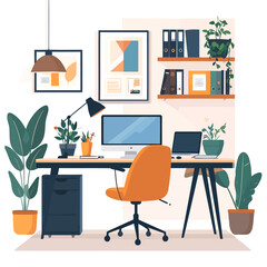 Modern Home Office Workspace Setup with Desk and Chair.