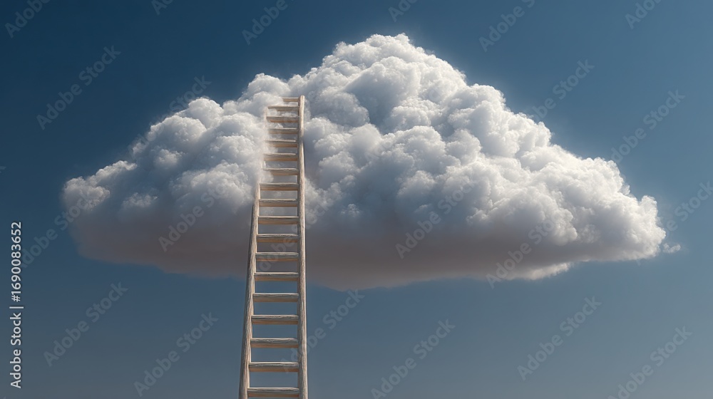 Poster cloud-based fibonacci ladder icon concept representing decentralized growth and innovation in modern