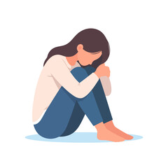 Sad Woman Sitting Curled Up In A Ball.