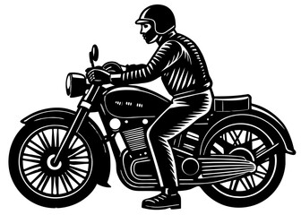 Fototapeta premium Classic Motorcycle with Helmeted Rider Silhouette SVG