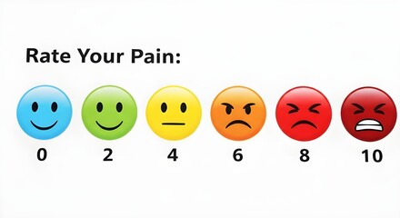 Rate Your Pain scale with faces on white background