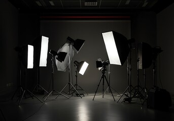 Professional Photography Studio Setup with Softboxes and Lighting Equipment for Creative Photo Shoots and Commercial Advertising Campaigns