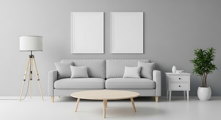 Modern Gray Living Room Interior Design.