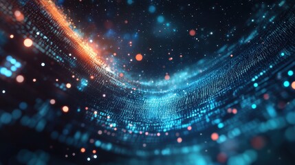 Fototapeta premium World made of digital data particles dissolving into binary code, floating across a galactic background.