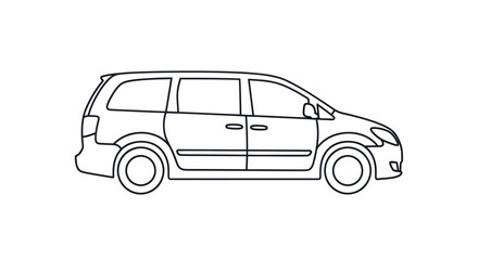 Outline Illustration of a Modern Minivan with Sliding Doors and Sleek Design.