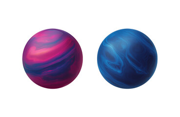 Set of pink and blue planets isolated on transparent background.