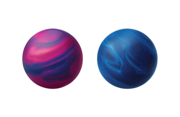 Set of pink and blue planets isolated on transparent background.