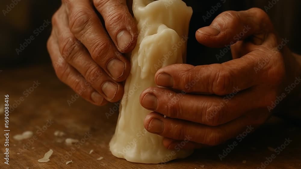 Poster performance in creation labor concept. hands shaping a candle with intricate details and textures.