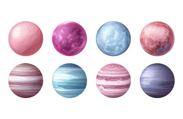 Obraz premium Set of pink and blue planets isolated on transparent background.