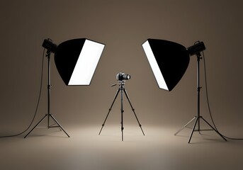Professional Studio Setup with Camera on Tripod and Softbox Lighting System for Photography Sessions and Creative Projects