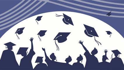 Graduation Caps Silhouette Celebrating Students Throwing Hats in Air Achievement Success Education Ceremony.