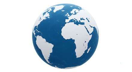 Fototapeta premium A stylized globe featuring blue oceans and white continents against a plain white background view from space