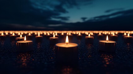 Calm Candlelight Serenity in a Dark Blue Evening Sky Scene
