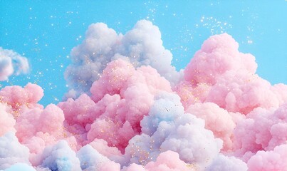 Soft Pastel Clouds with Sparkles Against a Blue Sky Background