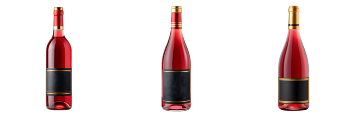 Set For bottles of red wine isolated on transparent background