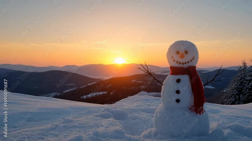 Poster the snowman is made of three snow globes of different sizes, with a carrot for a nose, black buttons