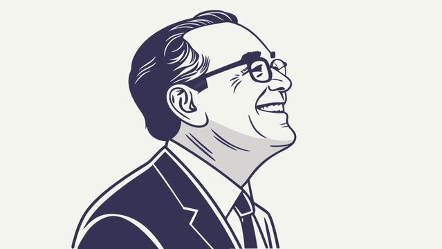 Happy Senior Man Profile Illustration Businessman Portrait Vector Art Side View.