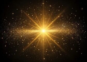 Brilliant golden starburst explodes with light and sparkles
