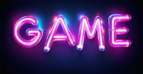 Bright neon sign spells GAME. Pink, purple hues dominate dark background. Modern, vibrant aesthetic. Perfect for gaming themes.