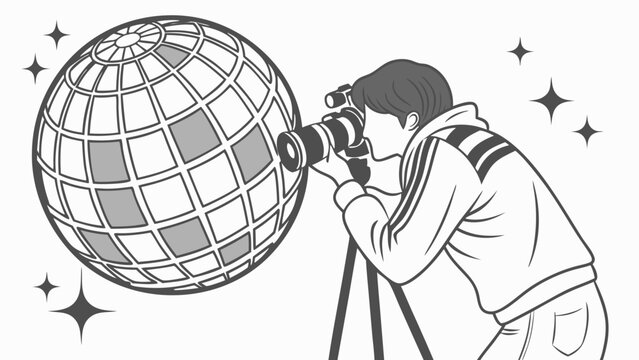 Photographer taking picture of a sphere graphic design illustration artwork creative photography digital art vector illustration artistic concept camera equipment photography equipment tripod lens ph.