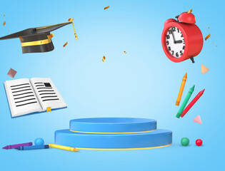3D Rendering Back To School Podium Stage For Product Placement With School Elements