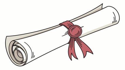 Rolled Document with Red Ribbon and Seal Illustration for Graduation Achievement and Success.