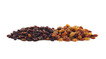 Obraz premium Golden and dark raisin piles for healthy snacking and baking ingredients, adding sweetness and nutrition to your recipes today