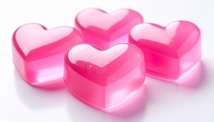 Row of five pink heart shapes, four glittery and solid, one semi-transparent, symbolizing contrast, uniqueness, and charm