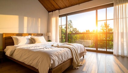 Sunrise bedroom with large windows