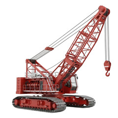 Red crawler crane construction vehicle isolated on transparent background