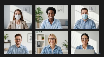 Modern Connection: Photorealistic Video Call Grid of Six Remote Professionals
