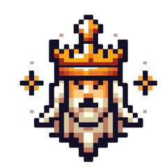 Royal king character portrait in a pixelated 8-bit art style. Old ruler with a majestic beard and a golden crown for retro gaming icons
